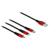 Delock USB2.0 câble de charge 3 en 1, 30cm, USB-A pour Lightning, USB Micro-B, USB-C